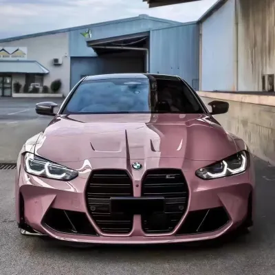 Glossy Oolong Milk Tea Pink Car Vinyl Wrap 02