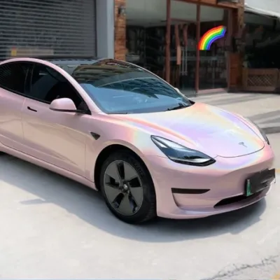 Glossy Laser Light Pink Car Vinyl Wrap 02