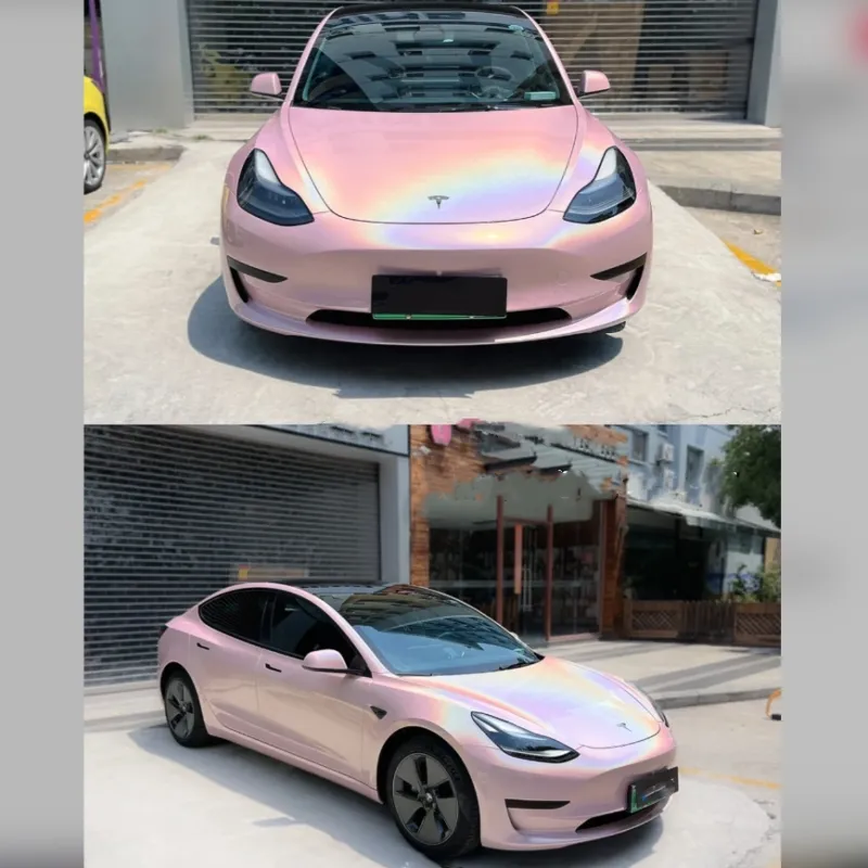 Glossy Laser Light Pink Car Vinyl Wrap