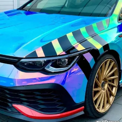 Rainbow Chrome Blue Car Vinyl Wrap 02