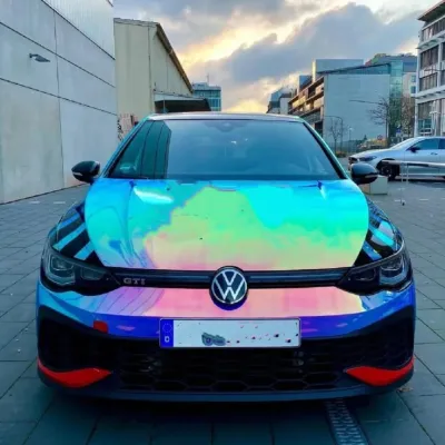 Rainbow Chrome Blue Car Vinyl Wrap 01