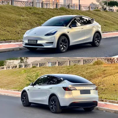 Tesla Glossy Magic Gold Blue Car Vinyl Wrap 02