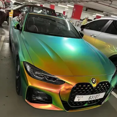 Matte Metallic Rainbow Chrome Green Car Vinyl Wrap 02