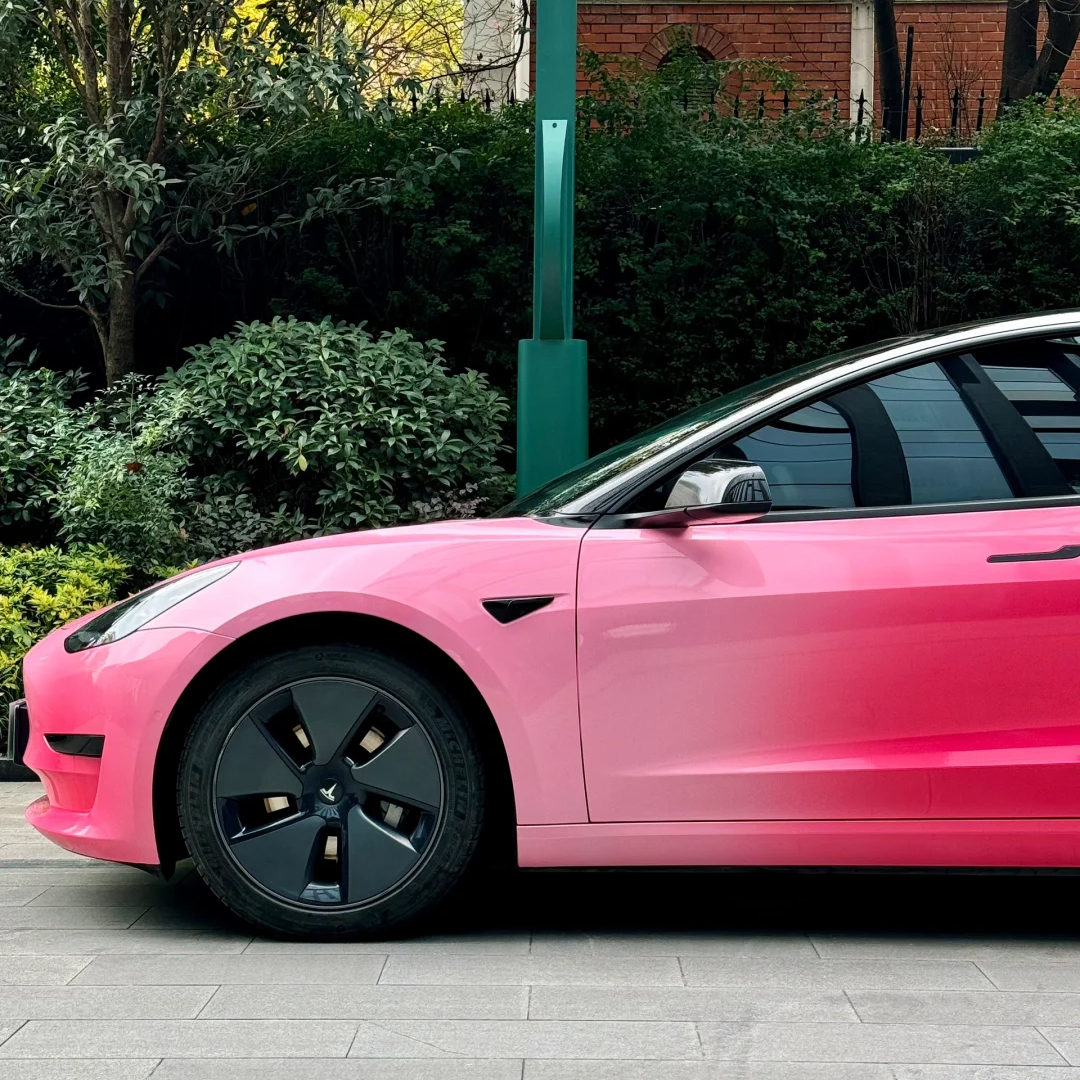 Tesla Shy Blushing Pink Custom Car Vinyl Wrap