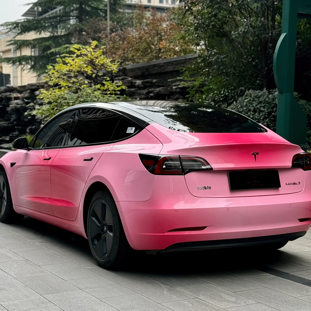 Tesla Shy Blushing Pink Custom Car Vinyl Wrap