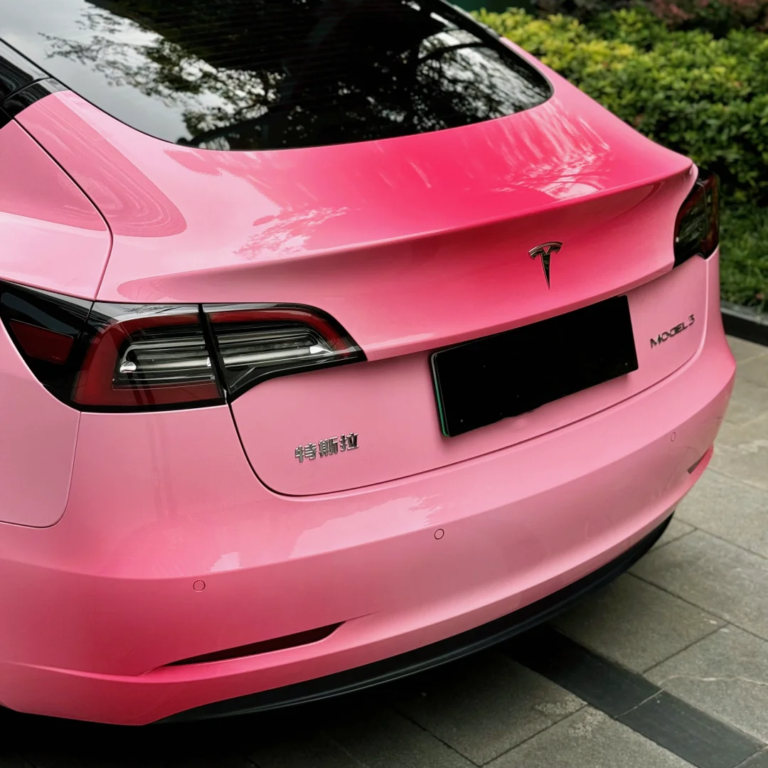 Tesla Shy Blushing Pink Custom Car Vinyl Wrap