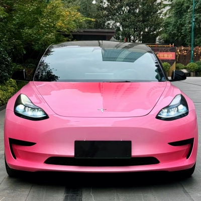 Tesla Shy Blushing Pink Custom Car Vinyl Wrap 01