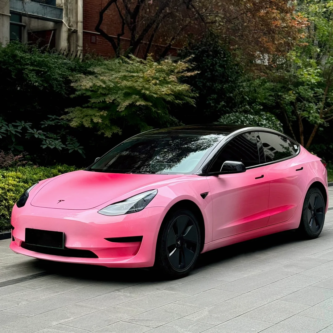 Tesla Shy Blushing Pink Custom Car Vinyl Wrap