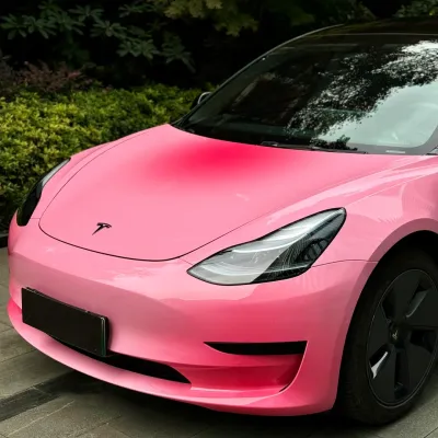Tesla Shy Blushing Pink Custom Car Vinyl Wrap 02