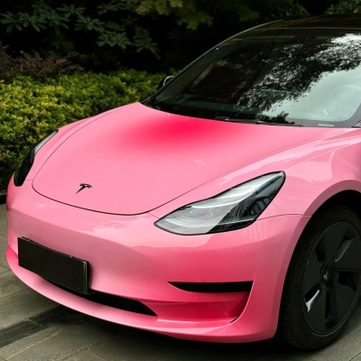 Tesla Shy Blushing Pink Custom Car Vinyl Wrap 02