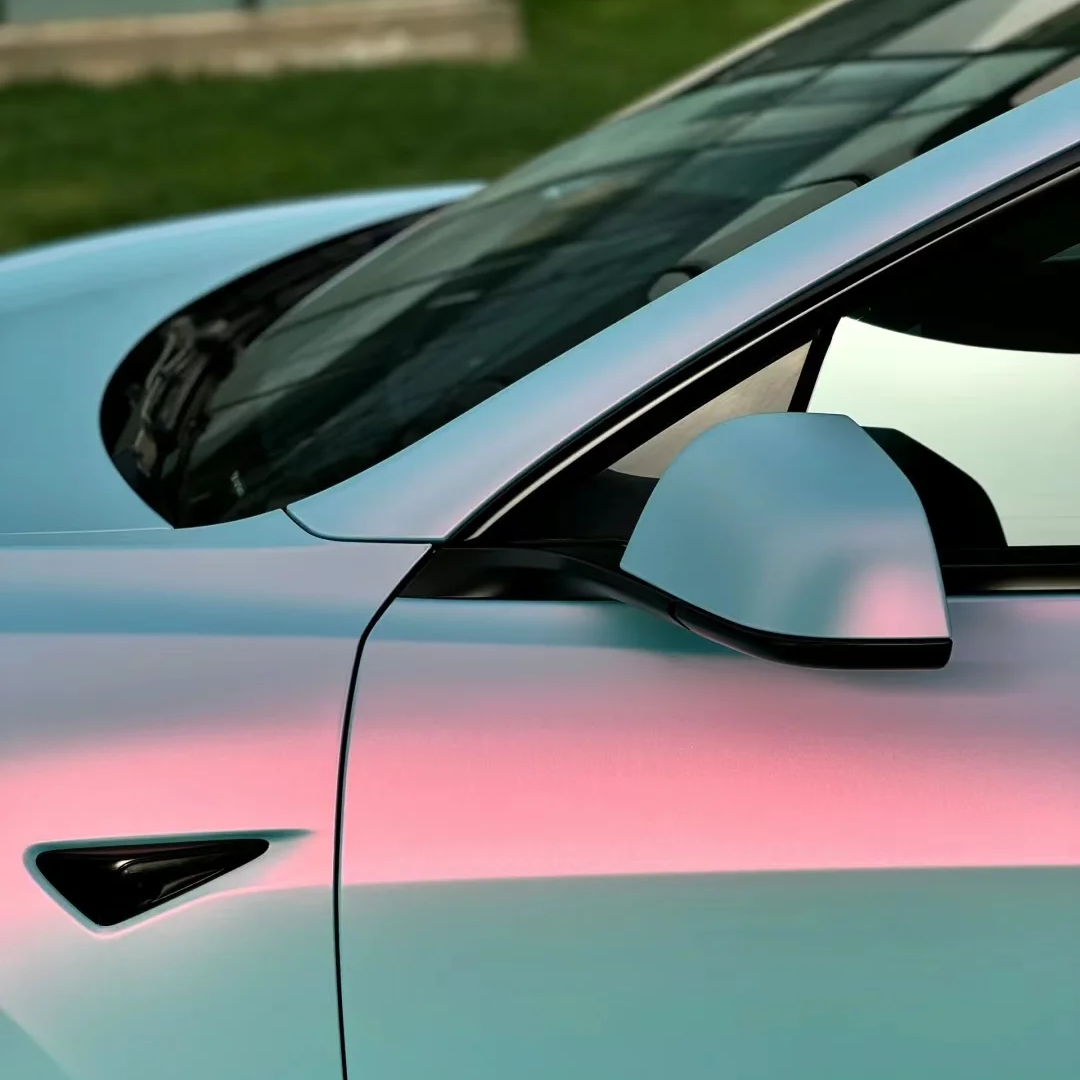 Tesla PET Matte Pink Blue Car Vinyl Wrap