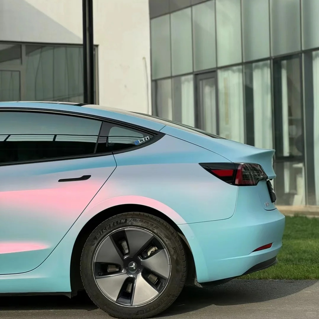 Tesla PET Matte Pink Blue Car Vinyl Wrap