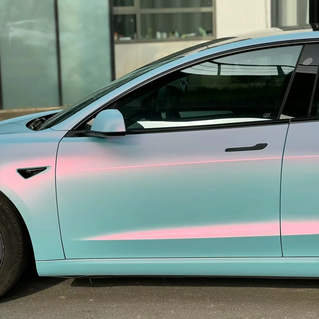 Tesla PET Matte Pink Blue Car Vinyl Wrap