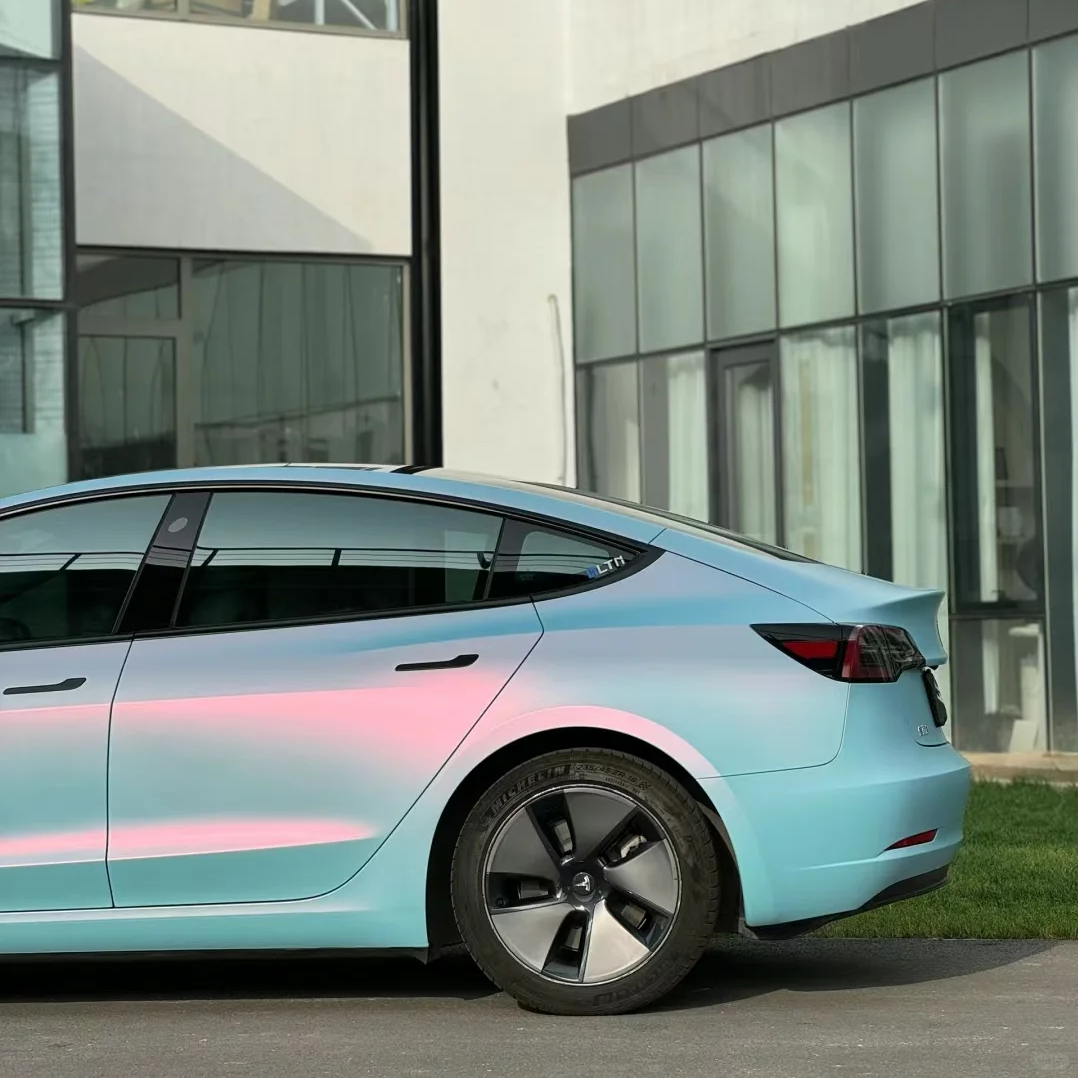 Tesla PET Matte Pink Blue Car Vinyl Wrap
