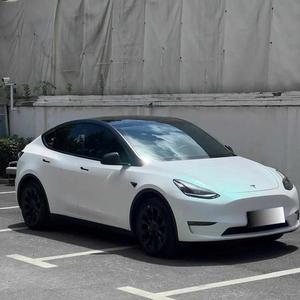 Tesla Matte Aurora White Car Vinyl Wrap