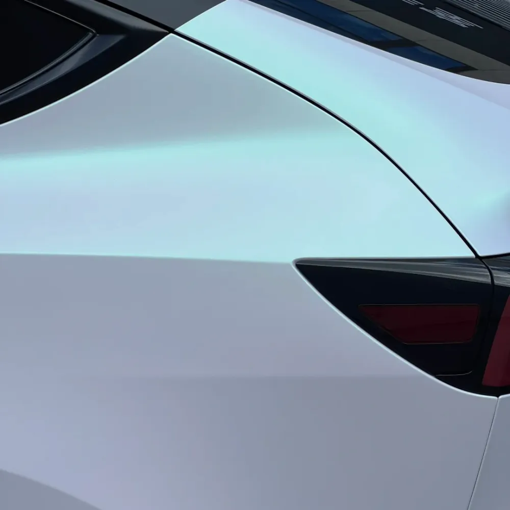 Tesla Matte Aurora White Car Vinyl Wrap