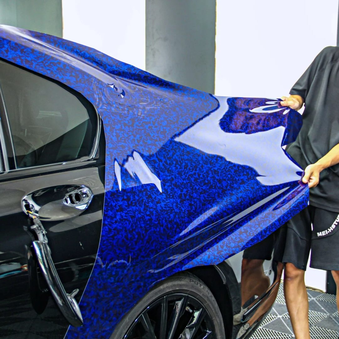 Super Gloss Black Blue Carbon Car Vinyl Wrap