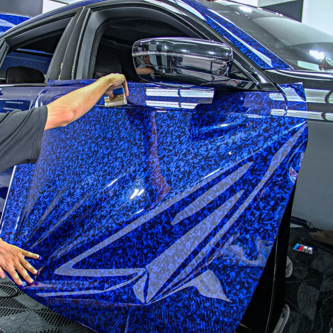Super Gloss Black Blue Carbon Car Vinyl Wrap