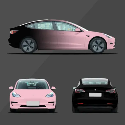 Tesla Gloss Black Pink Gradient Color Customized Car Vinyl Wrap 01