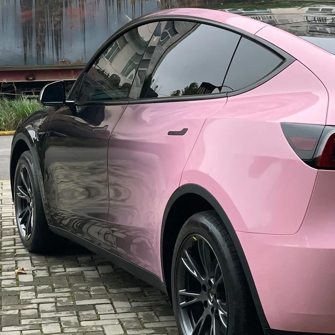 Tesla Gloss Black Pink Gradient Color Customized Car Vinyl Wrap