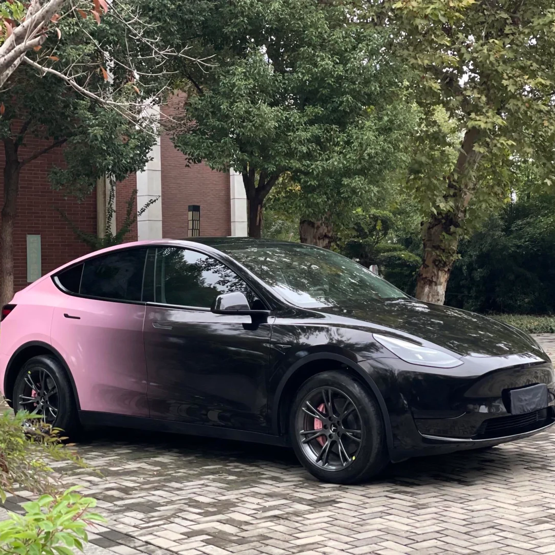 Tesla Gloss Black Pink Gradient Color Customized Car Vinyl Wrap