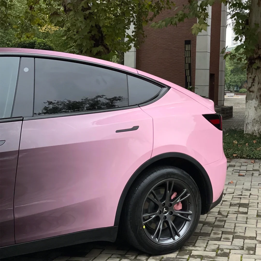 Tesla Gloss Black Pink Gradient Color Customized Car Vinyl Wrap