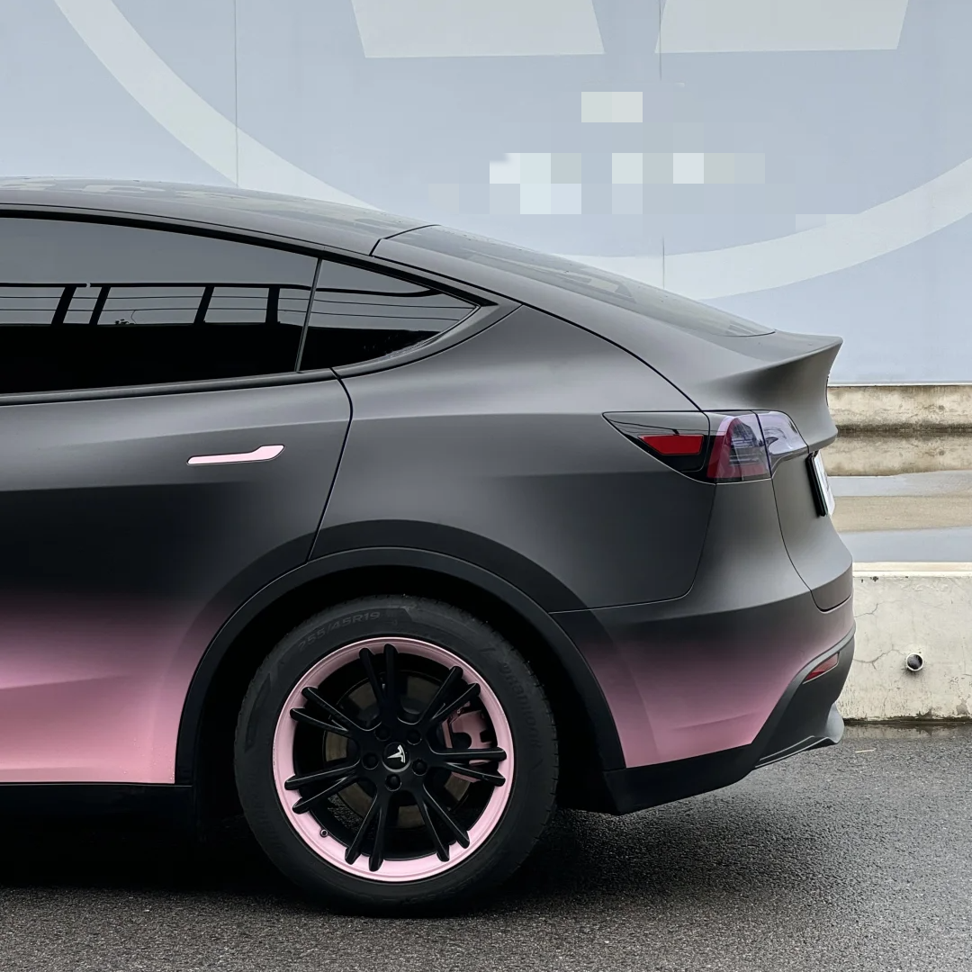 Tesla Matte Black Pink Gradient Color Customized Car Vinyl Wrap