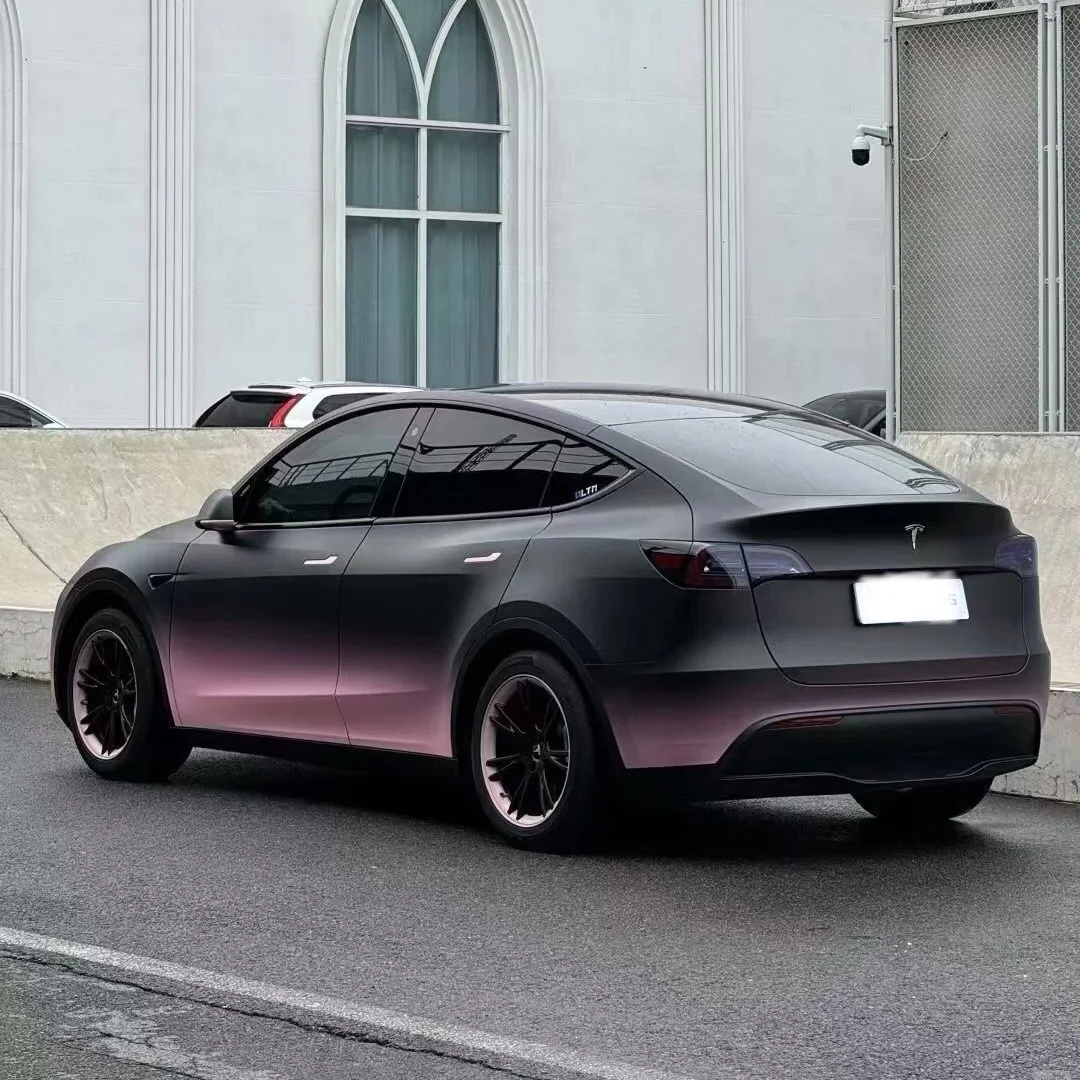 Tesla Matte Black Pink Gradient Color Customized Car Vinyl Wrap