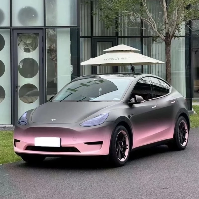 Tesla Matte Black Pink Gradient Color Customized Car Vinyl Wrap 01