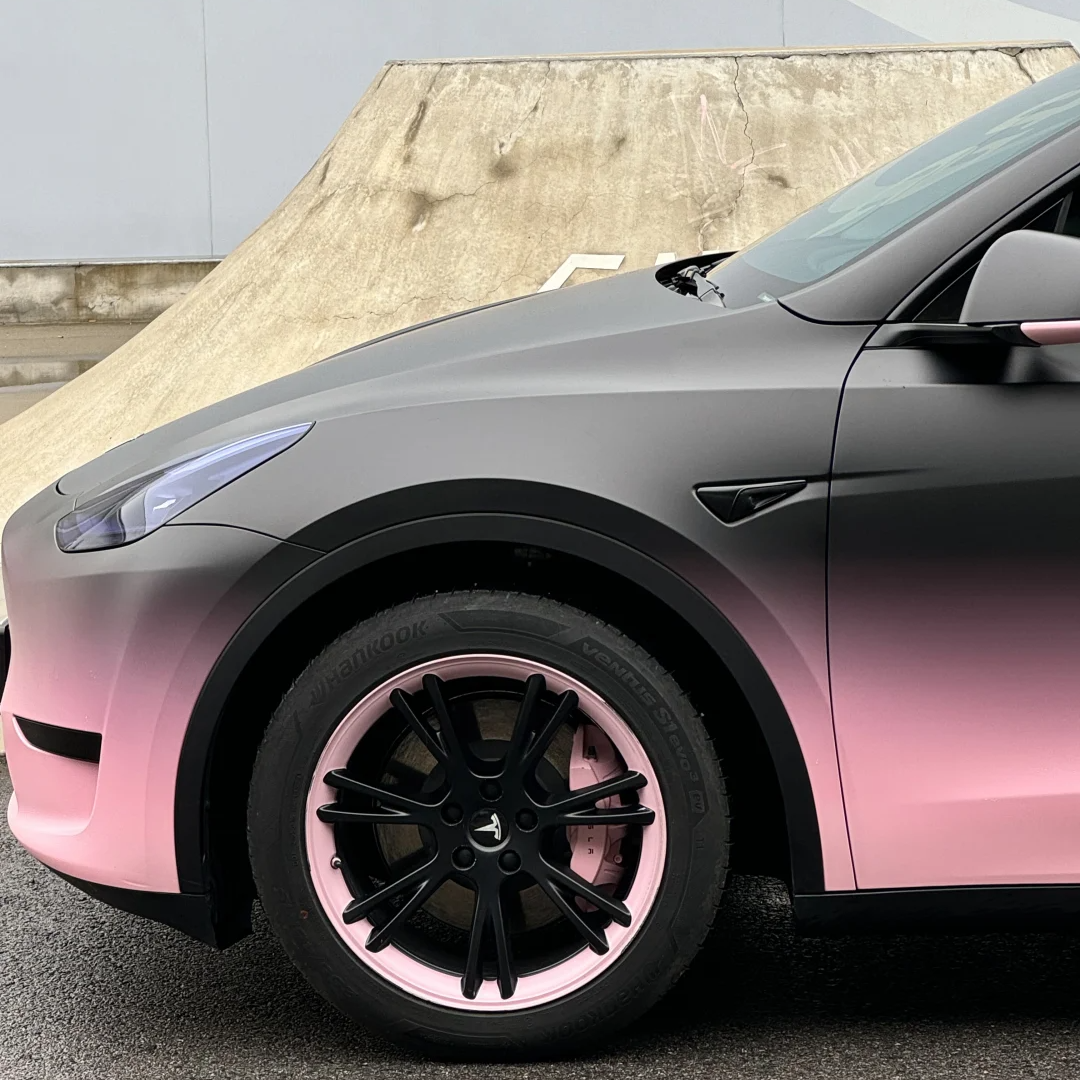 Tesla Matte Black Pink Gradient Color Customized Car Vinyl Wrap
