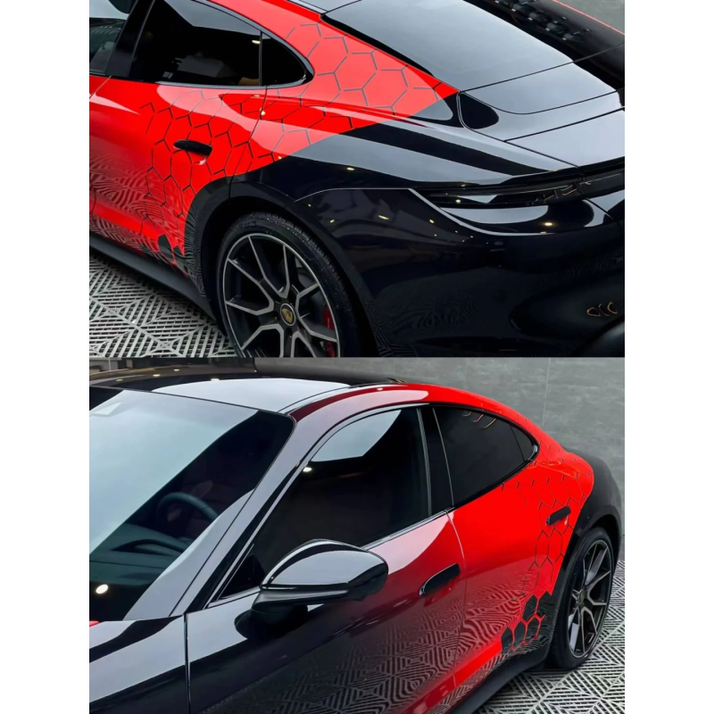 Gloss Red Black Dragon Scale Customized Car Vinyl Wrap