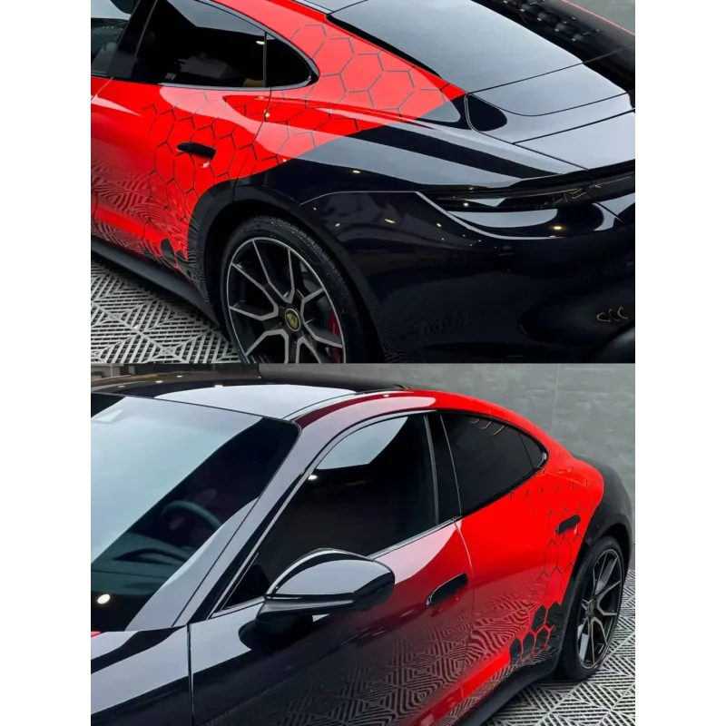 Gloss Red Black Dragon Scale Customized Car Vinyl Wrap