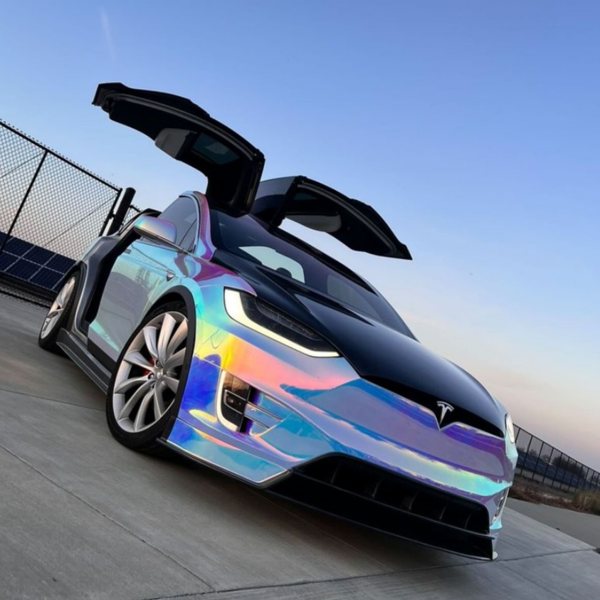 Holographic Chrome Rainbow White Car Vinyl Wrap (Non-Stretchable)