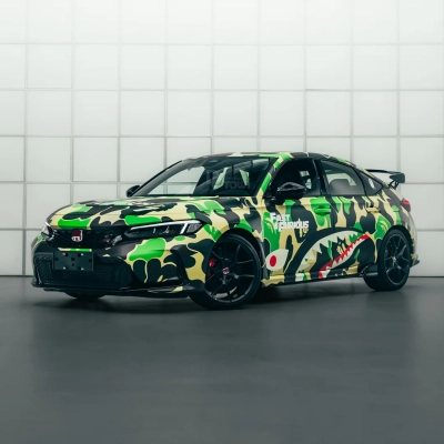 Honda Green Camo Custom Car Vinyl Wrap 02