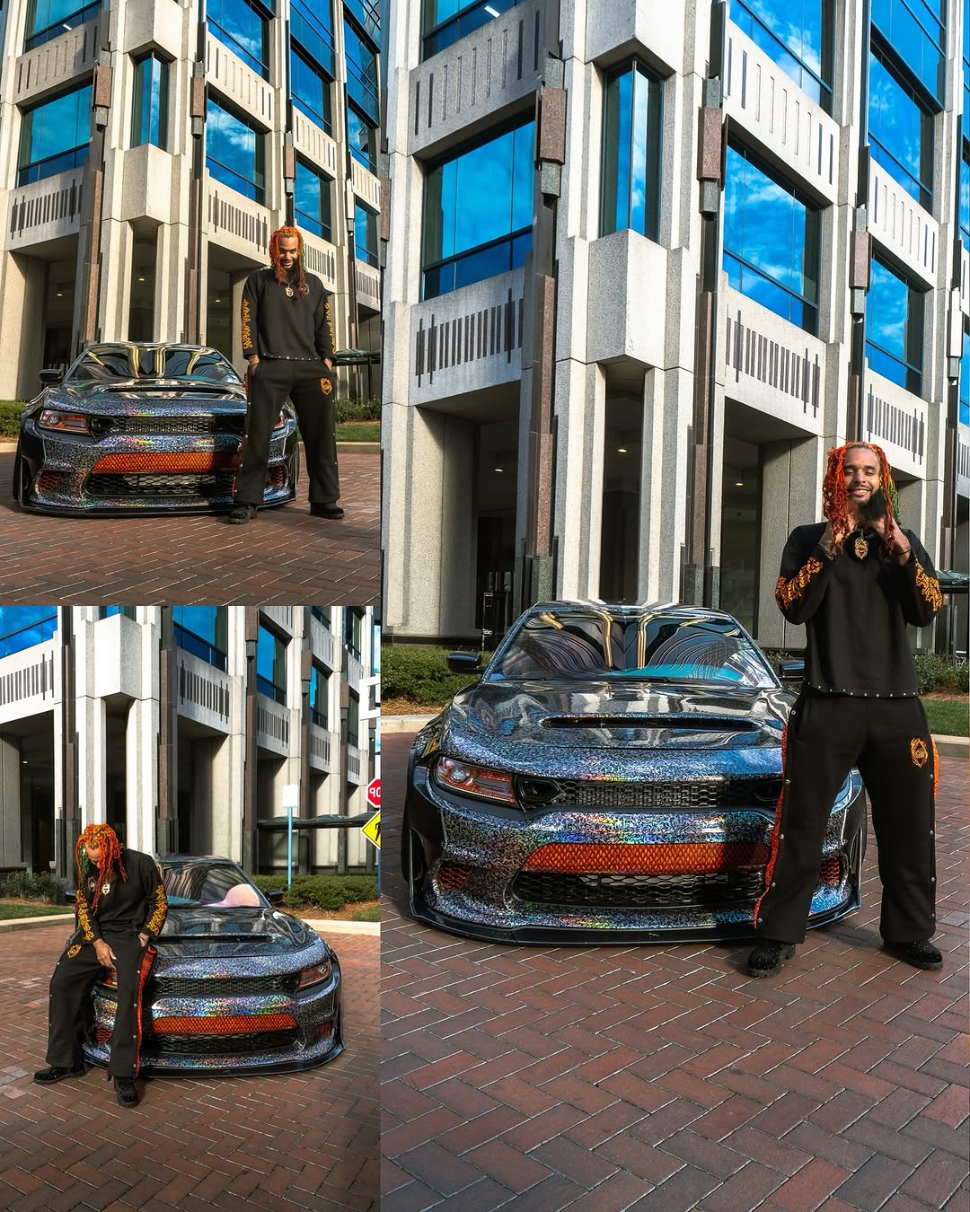 Matte Rainbow Flower Carbon Car Vinyl  Wrap