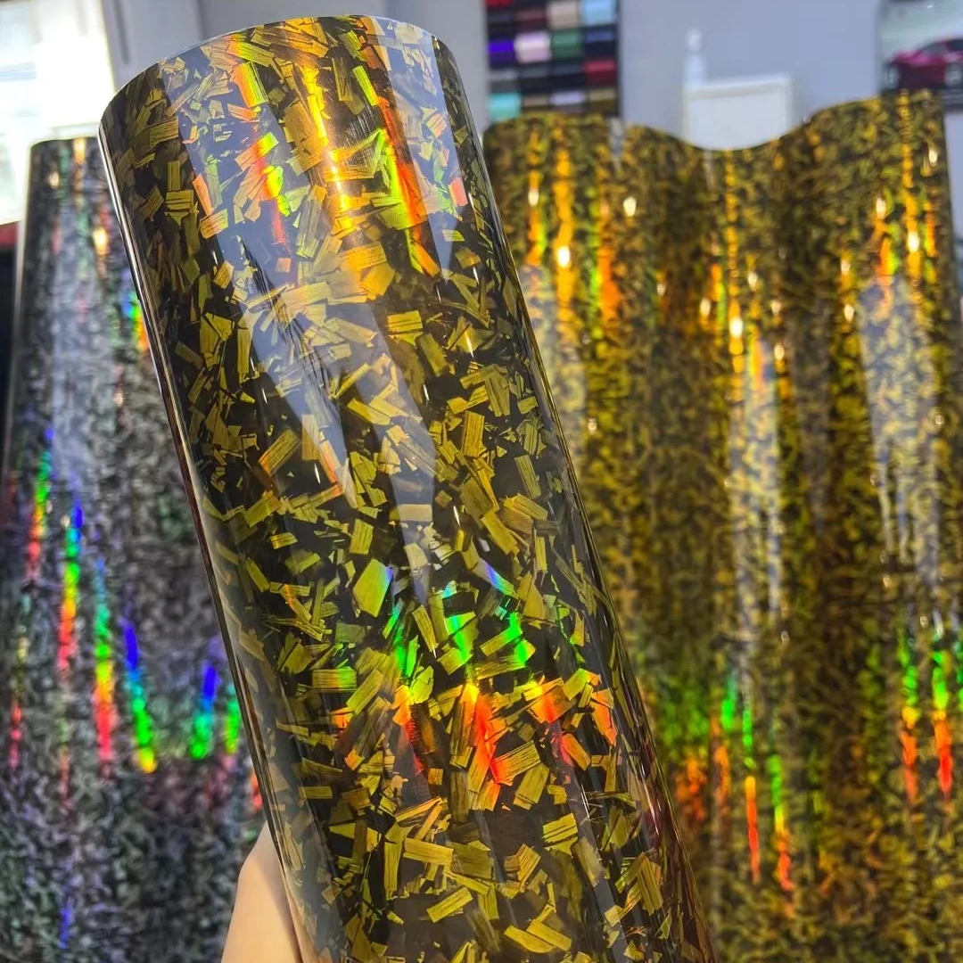 Super Gloss Black Gold Carbon Car Vinyl  Wrap