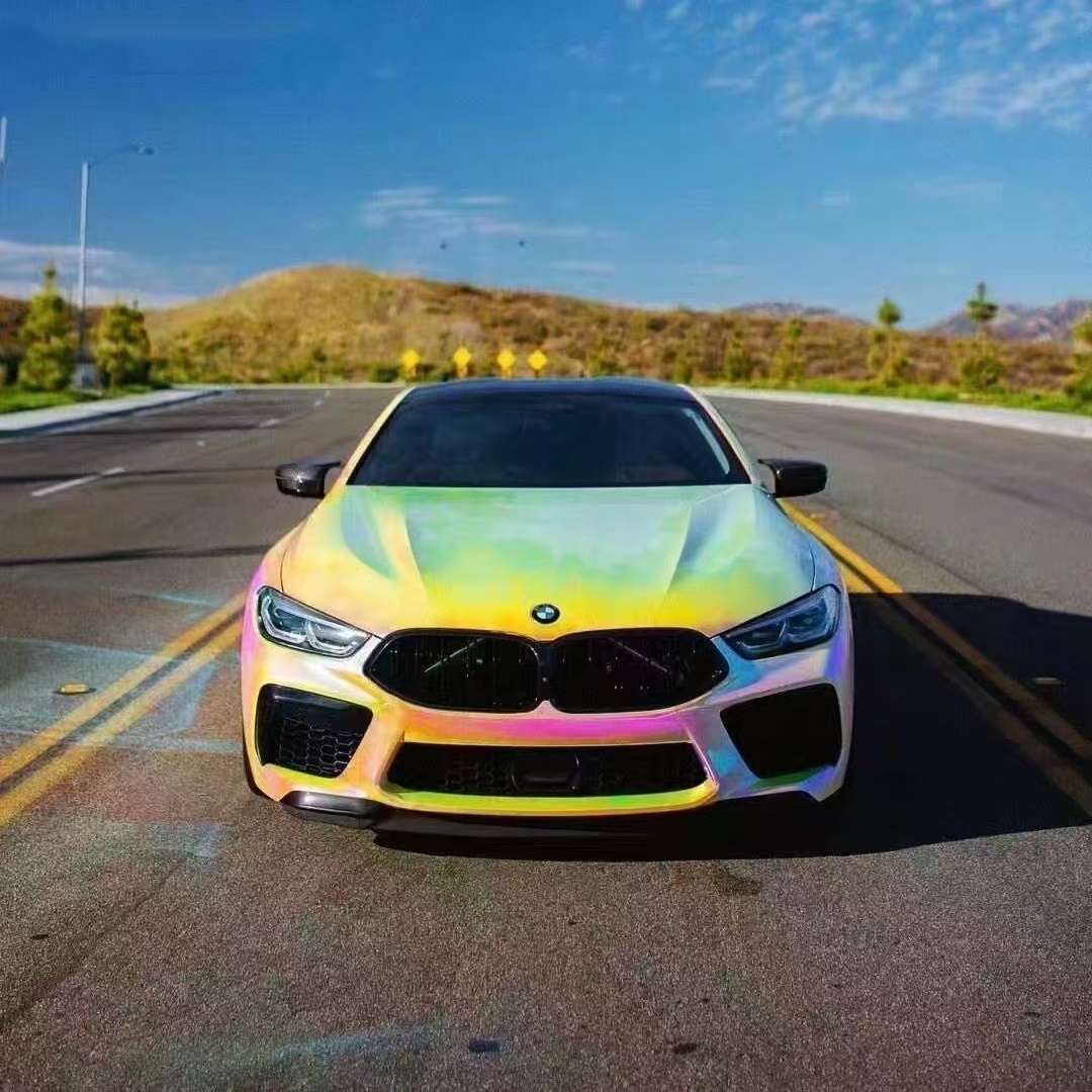 PET Gloss Rainbow Chrome Holographic Pink Car Vinyl Wrap