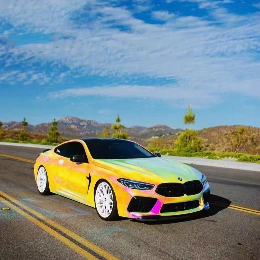 PET Gloss Rainbow Chrome Holographic Pink Car Vinyl Wrap