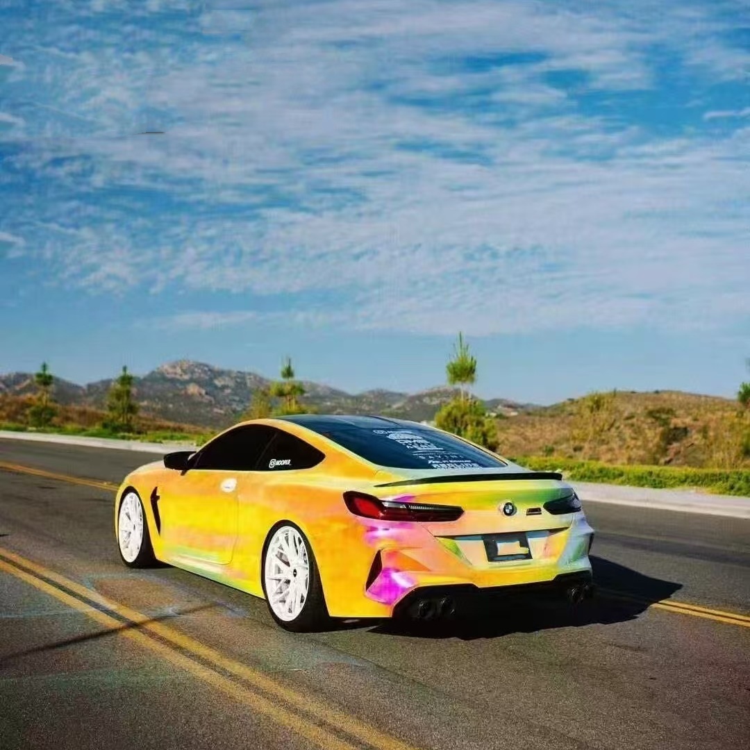 PET Gloss Rainbow Chrome Holographic Pink Car Vinyl Wrap