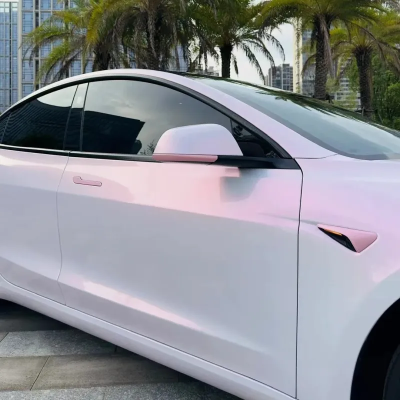  Gloss Metallic Pink to White Car Vinyl Wrap 