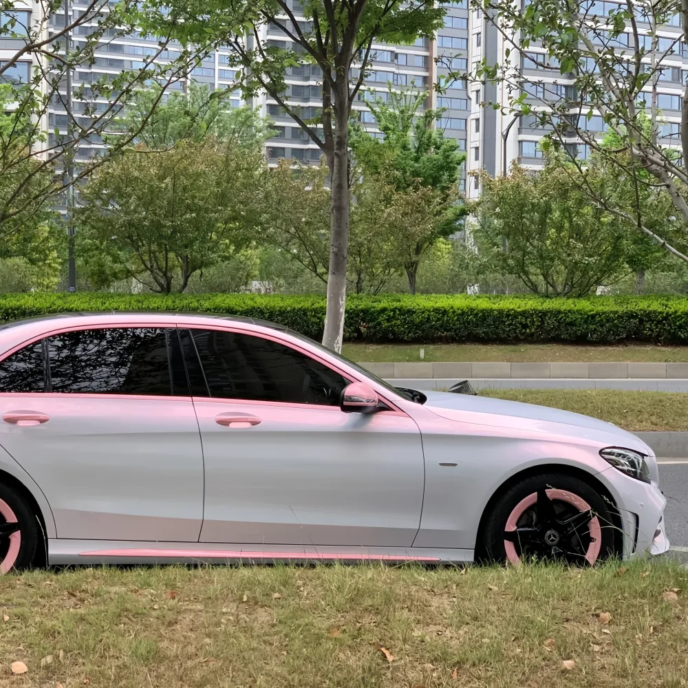  Gloss Metallic Pink to White Car Vinyl Wrap 