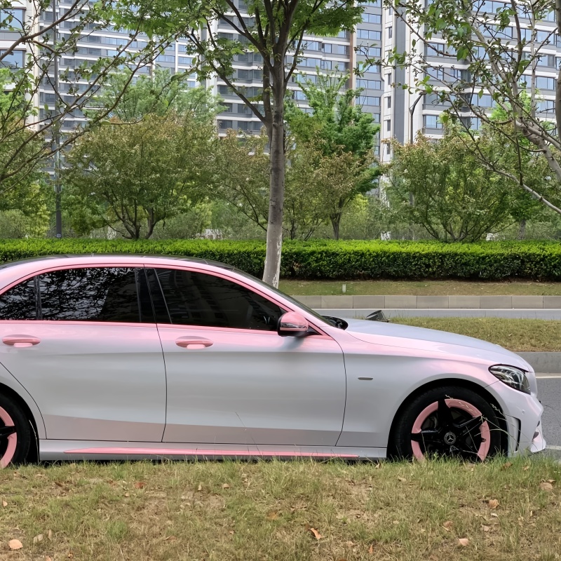  Gloss Metallic Pink to White Car Vinyl Wrap 