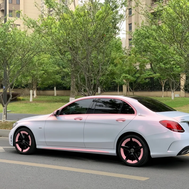 Gloss Metallic Pink to White Car Vinyl Wrap 