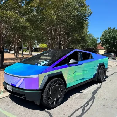 Rainbow Chrome Blue Car Vinyl Wrap 02