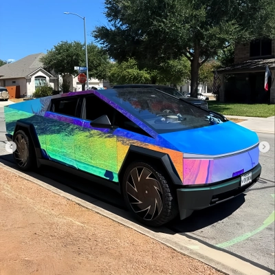 Rainbow Chrome Blue Car Vinyl Wrap 01