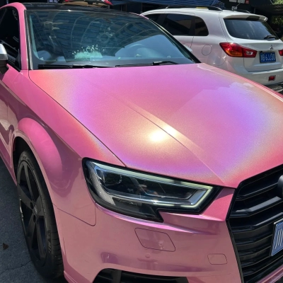 Rainbow Holographic Pink Car Vinyl Wrap 02