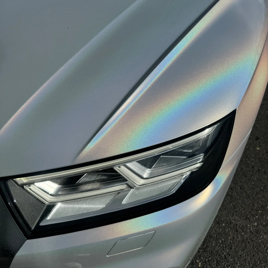 Rainbow Holographic White Car Vinyl Wrap