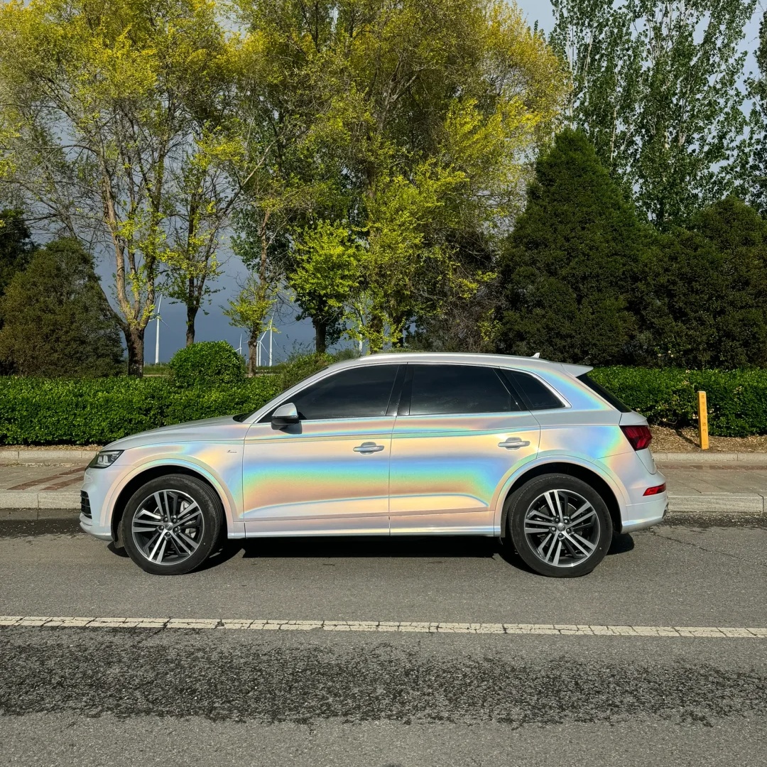 Rainbow Holographic White Car Vinyl Wrap