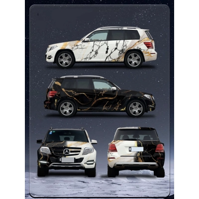 Black White Gradient Marble Customized Car Vinyl Wrap 01
