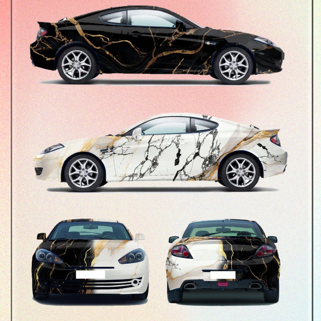 Black White Marble Customized Car Vinyl Wrap